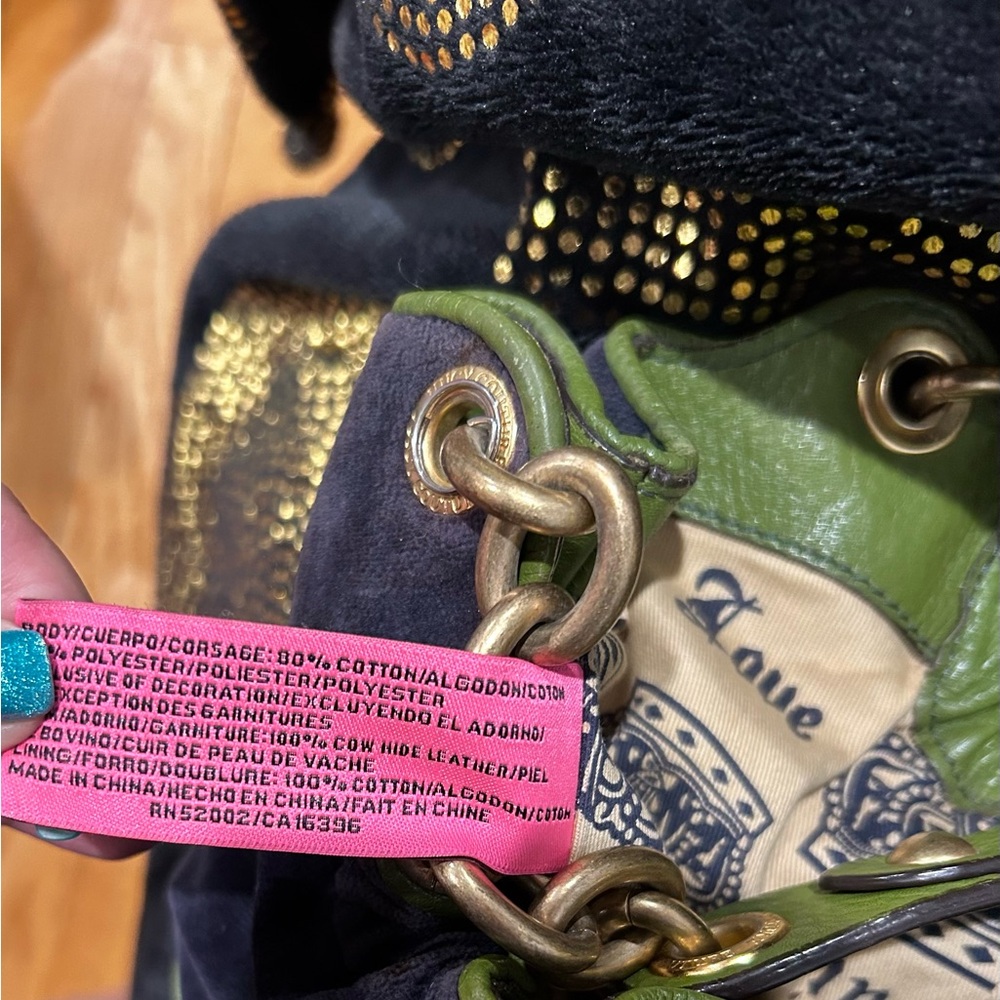 Juicy Couture Velvet Navy and Olive Shoulder Bag - Picture 9 of 12